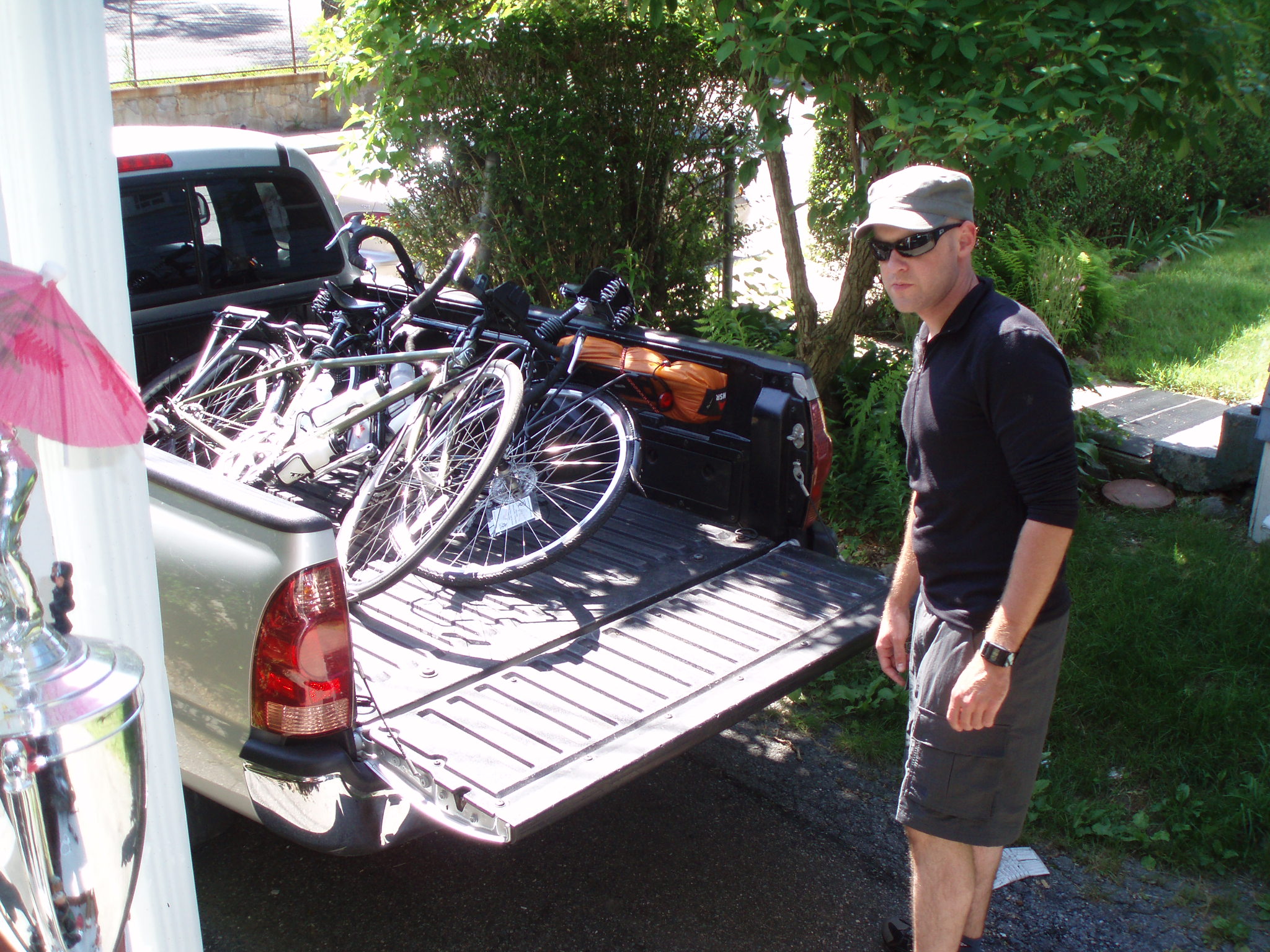 loading down the bikes for bicycle touring