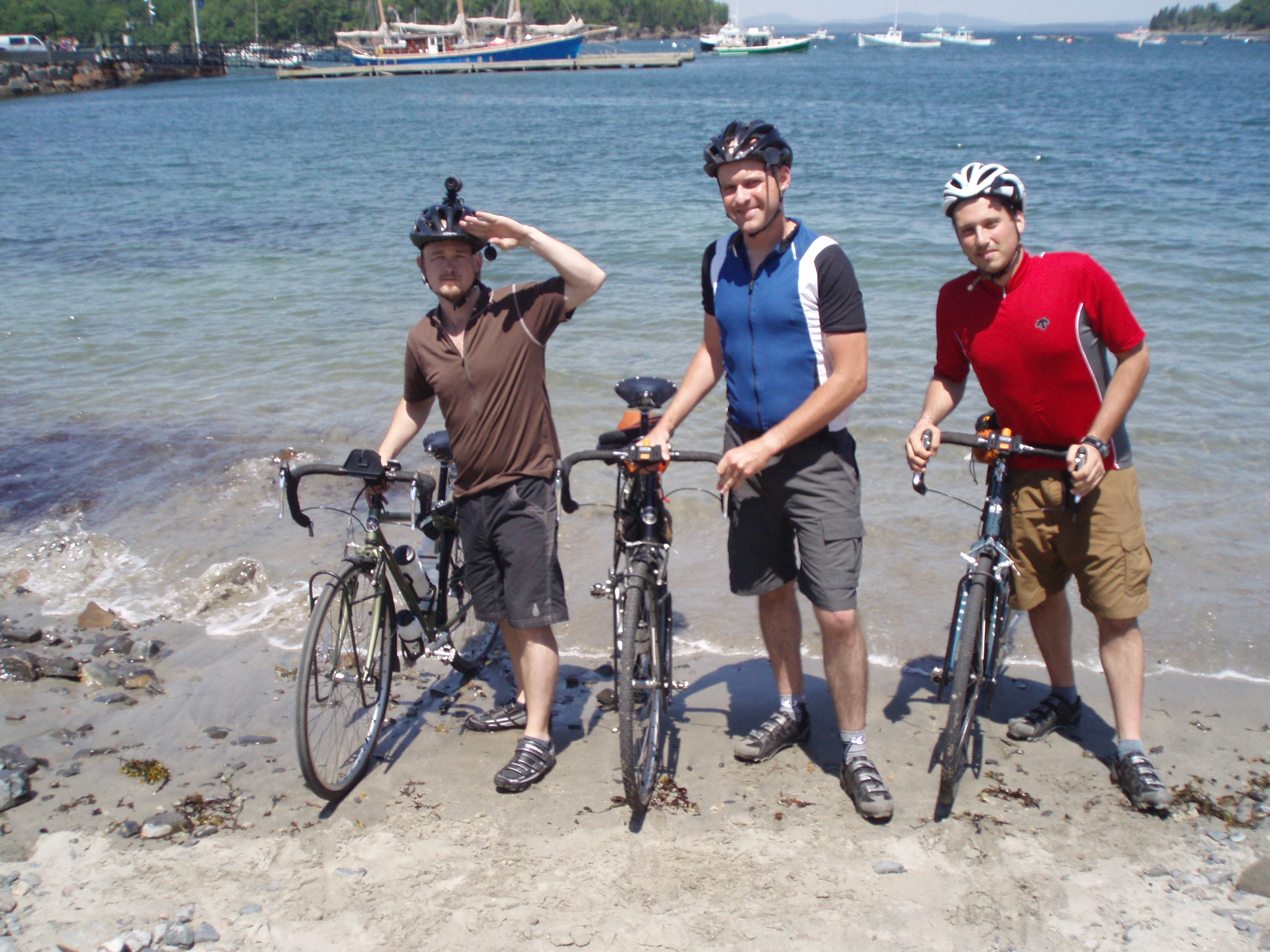  group picture of Mike Riscica, Jamie O'Brien and Chuck Van Winckle Dipping their Rear Heels